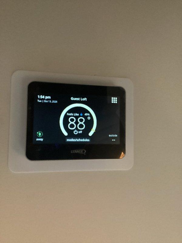 Performed annual heating maintenance on multiple systems, inspecting the air handler cabinet, supply ductwork, flexible duct connections, and attic-mounted equipment, with no visible rust, cracks, or frost noted. Verified thermostat operation and settings on the Lennox control, and provided guidance on adjusting zone temperatures and connecting the thermostats to Wi-Fi.