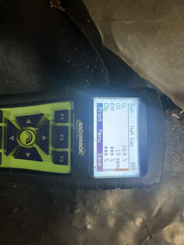Performed scheduled heating system maintenance under the customer's care plan. Conducted a combustion analysis on the natural gas furnace, recording O2 at 10.4% and CO at 18 ppm, and verified proper operation. Confirmed thermostat operation and call for heat, with the system responding normally at a 72°F setpoint.