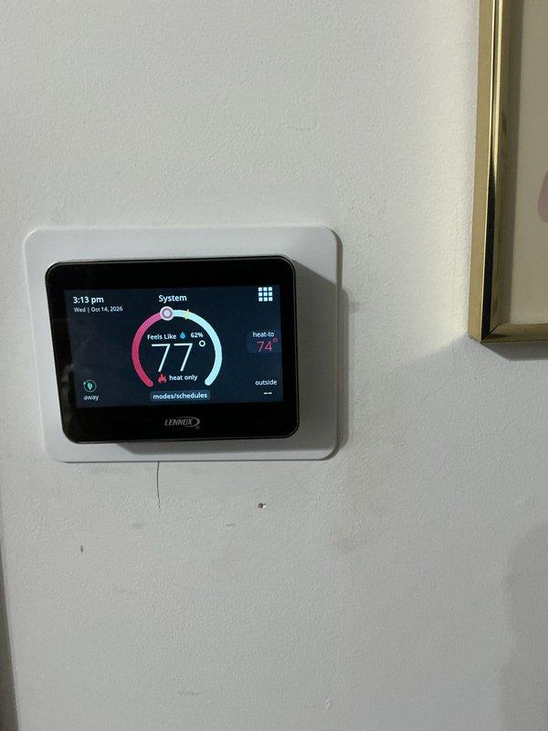Performed seasonal heating maintenance on the system, including installation of a new 16x25x4 filter, and verified proper operation of the Lennox thermostat in heat mode. Confirmed the thermostat was calling for heat with the setpoint properly maintained, and the system was left operating normally.