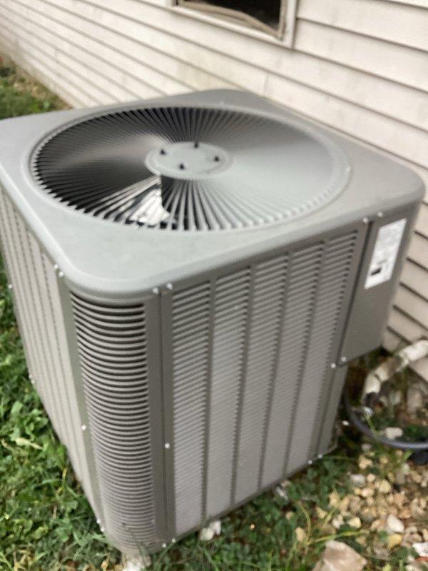 Responded to a no-operation call on the outdoor condensing unit. Inspected the condenser cabinet, fan assembly, and coil guard, which were intact with no ice, rust, or physical damage, and checked the Lennox thermostat, which showed the system in the off position with indoor temperature at 80°. Verified the call for cooling and system operation at the thermostat and outdoor unit.