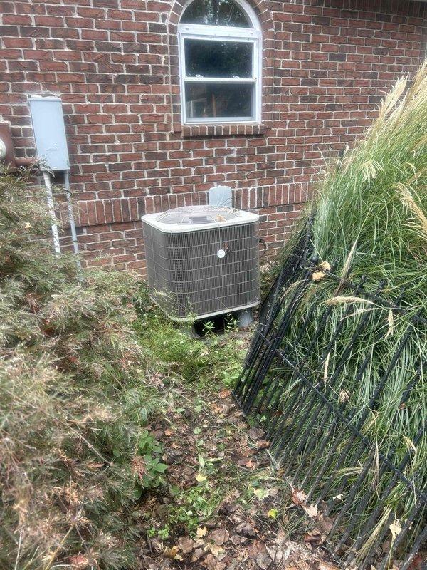 Responded to a water leak at the base of the indoor unit and diagnosed the condensate drainage issue, referencing the manufacturer's blower data to verify airflow and static pressure performance. Inspected the outdoor condenser and noted overgrown vegetation crowding the unit, restricting airflow and recommending clearance be maintained. Customer was also enrolled in the basic monthly maintenance membership.
