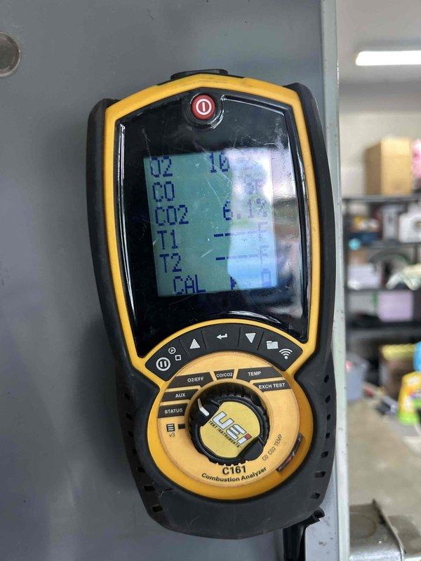 Performed heating maintenance on the furnace, including a combustion analysis with a calibrated analyzer to verify safe and efficient operation. Inspected the AC evaporator coil and air handler cabinet, confirming the prior diagnosis and documenting heavy rust and corrosion on the coil assembly, center divider, and drain pan; repair options and estimates were prepared for customer review.