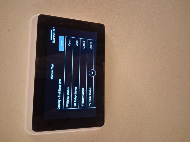 Installed a complete cold climate heat pump system to restore heating, including up to 50' of 6/2 low-voltage control wiring and 10/2 power wiring to the air handler with a new breaker and disconnect. Commissioned the system via the smart thermostat's manual test mode, verifying proper relay operation through cooling second stage (Y1/Y2 closed, W1/W2 open), and confirmed supply air temperature with a digital thermometer to verify system performance.