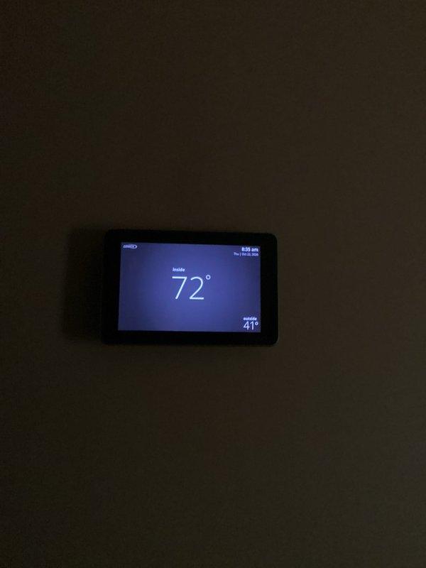 Performed scheduled heating system maintenance and replaced the return air filter with a new 20x25x1 unit, confirming proper airflow arrow orientation toward the blower motor. Cleaned accumulated dust and debris from the filter slot and surrounding duct surfaces. Verified thermostat operation, with indoor temperature holding at setpoint at 72°F against a 41°F outdoor ambient.