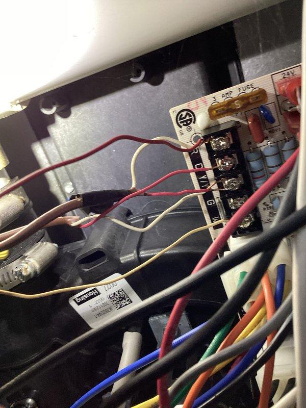Responded to a no-operation complaint and verified the thermostat was functioning properly. Inspected the gas furnace, including the control board, 24V low-voltage circuit and fuse, transformer, and wiring connections, and performed electrical diagnostics with a clamp meter. Unit components showed no visible damage, frost, or corrosion.