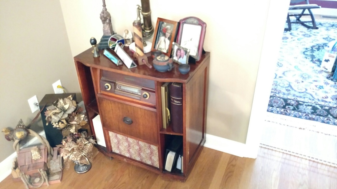 Jamestown, NC - Giving free estimate for restoration of several pieces of furniture, one of which is a Westinghouse Radio with turntable. We are experts at repairing and restoring antique radios, phonographs, televisions, cameras, instruments and collectibles! We pick-up and deliver in Jamestown and throughout the Triad for our customers. Jamestown, NC - Giving free estimate for restoration of several pieces of furniture, one of which is a Westinghouse Radio with turntable. We are experts at repairing and restoring antique radios, phonographs, televisions, cameras, instruments and collectibles! We pick-up and deliver in Jamestown and throughout the Triad for our customers.