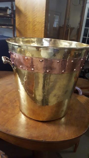 We cleaned and polished this great copper and brass bucket. 