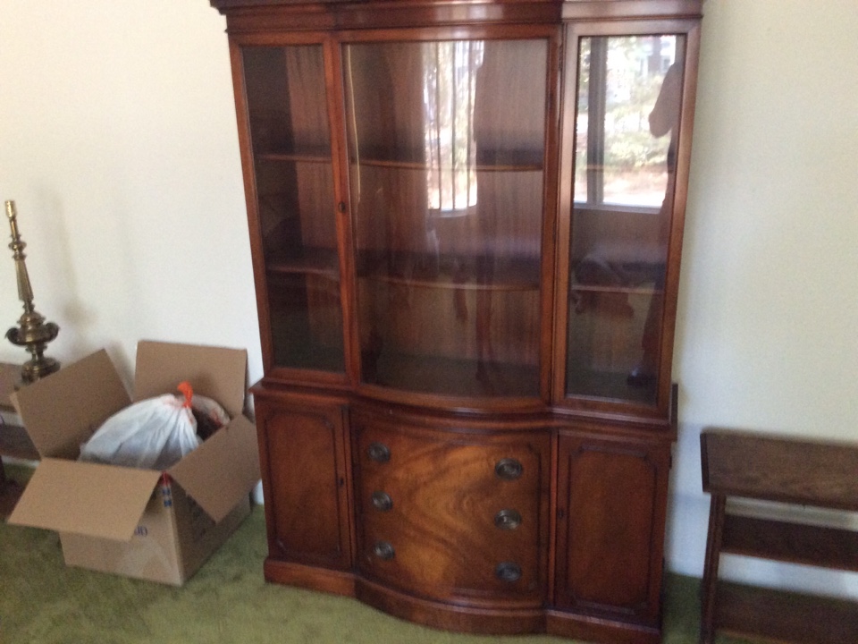 Furniture restoration Drexel mahogany dining set , dining table, caned chairs, repair China cabinet, refinish, reupholster 