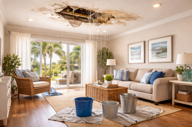 Heavy rain and strong winds across Florida can drive water beneath roofing materials, flashing, and exterior seals, leading to sudden interior damage. Once water enters, it can quickly impact drywall, insulation, flooring, and other building materials. Proper documentation is key to connecting this damage to the storm event. As public adjusters, we advocate on your behalf to ensure storm-related damage is thoroughly evaluated and properly presented to your insurance carrier.

Contact us today to schedule a complimentary claim review.