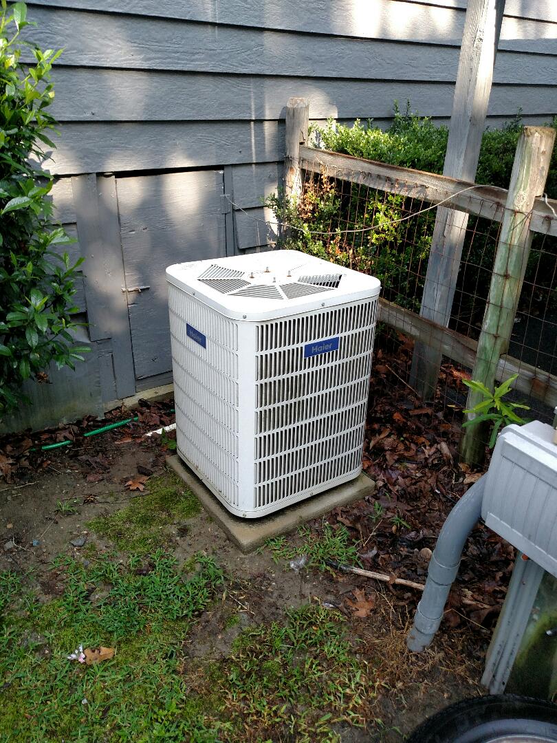 Flowery Branch, GA - Performing basic system check on this 10 year old Haier air conditioner. We are local and in or near this area on a daily basis. We service all brands like Carrier Bryant Lennox Comfortmaker Nordyne Tappan Westinghouse Trane American standard Ruud Rheem Heil Amana Goodman Daikin GMC Whirlpool weather king Tempstar Armstrong Coleman Haier. Honesty and integrity drive this company. Flowery Branch, GA - Performing basic system check on this 10 year old Haier air conditioner. We are local and in or near this area on a daily basis. We service all brands like Carrier Bryant Lennox Comfortmaker Nordyne Tappan Westinghouse Trane American standard Ruud Rheem Heil Amana Goodman Daikin GMC Whirlpool weather king Tempstar Armstrong Coleman Haier. Honesty and integrity drive this company.