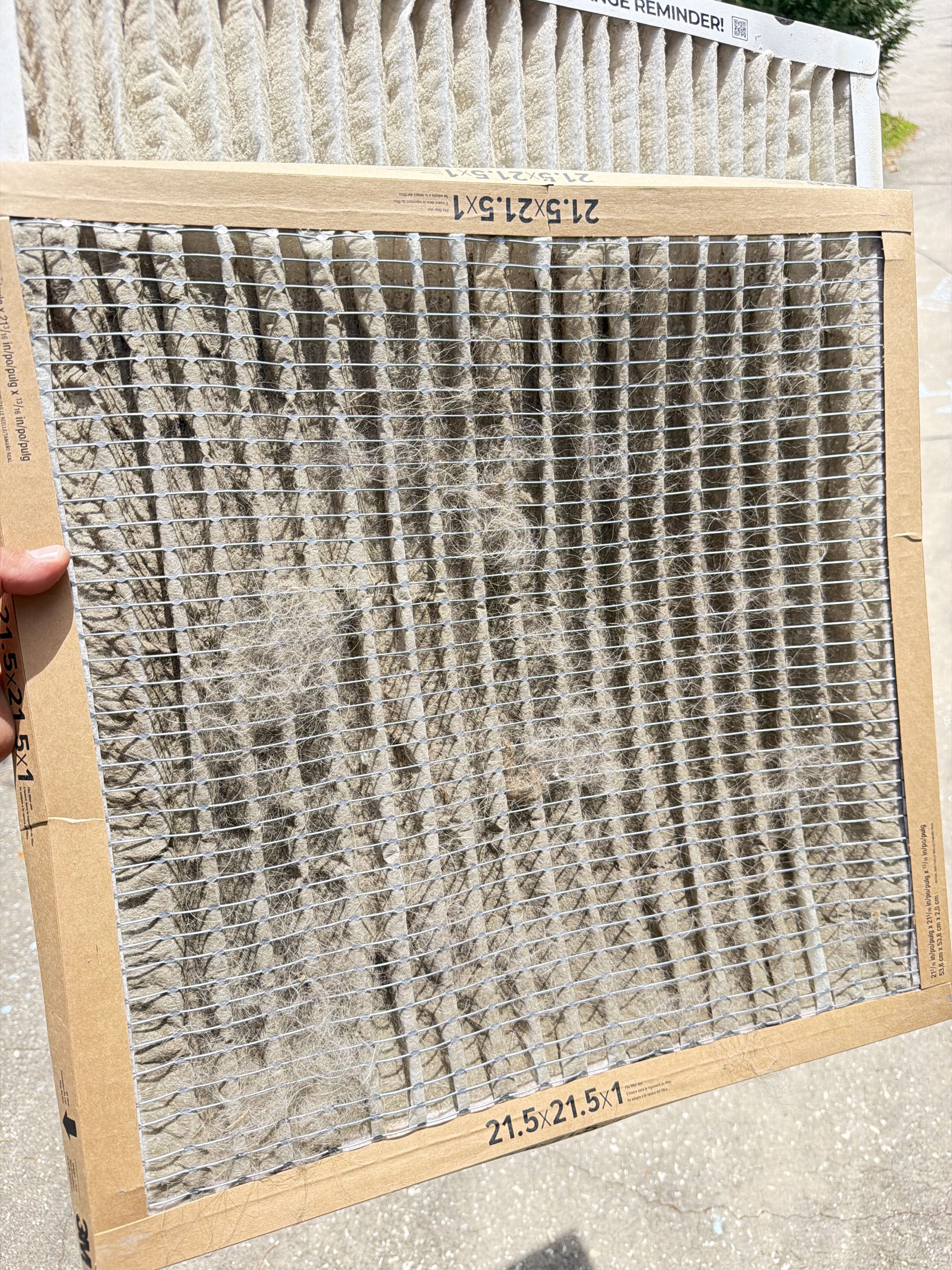 Upon arrival found the system with a very bad filters. 
Inspected the system and everything else is working properly. 
Recommend to cover the gap under the door with something so you guys only use one filter. 
If you want to install a new filter under the unit size will be 21.5 x21.5x1. I replaced the filter above door provided by the customer. 
Left the system in good working order. 