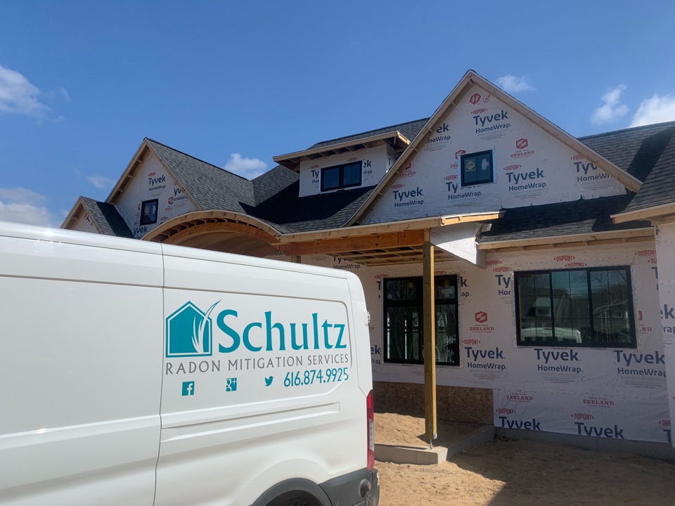 Grand Rapids, MI - Just installed a radon mitigation system for this new house. The radon system was installed in the garage attic and vented through the backside of the roof so it’s out of sight. Grand Rapids, MI - Just installed a radon mitigation system for this new house. The radon system was installed in the garage attic and vented through the backside of the roof so it’s out of sight.