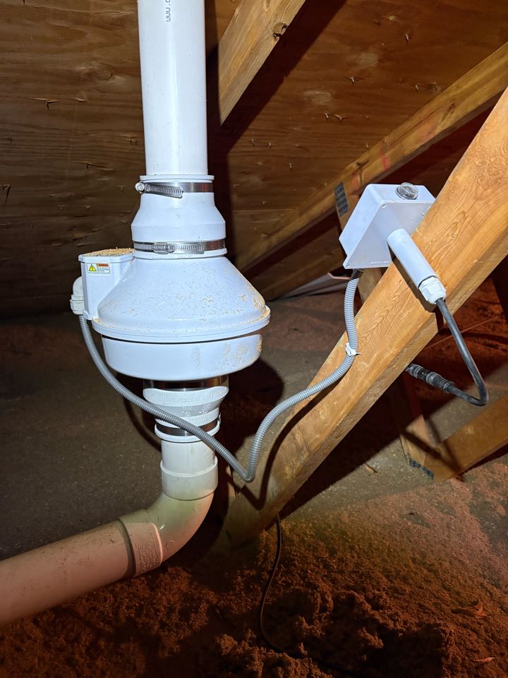 Just installed another radon mitigation system. This system was installed into the garage attic so it’s hidden from view on the outside.