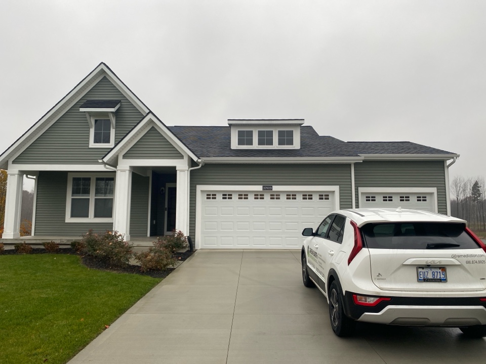 After moving into this new construction house the homeowner tested for radon and found that the radon levels are elevated. A radon mitigation system will be installed in the near future to lower the radon levels 