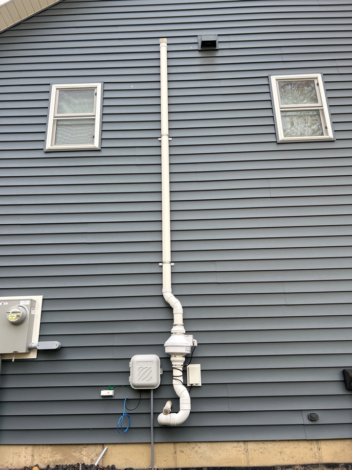 Radon mitigation system installation. We are near Stockbridge installing a system today. The new homeowners are very pleased with the aesthetics and craftsmanship of our work. If you need a system installed do not hesitate to contact us at (616) 874-9925. 
