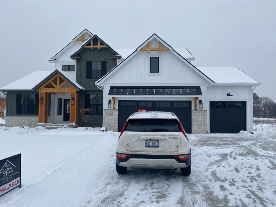 This new construction house has elevated levels of radon gas. The builder will have a a radon mitigation system installed later this month for the new owners 