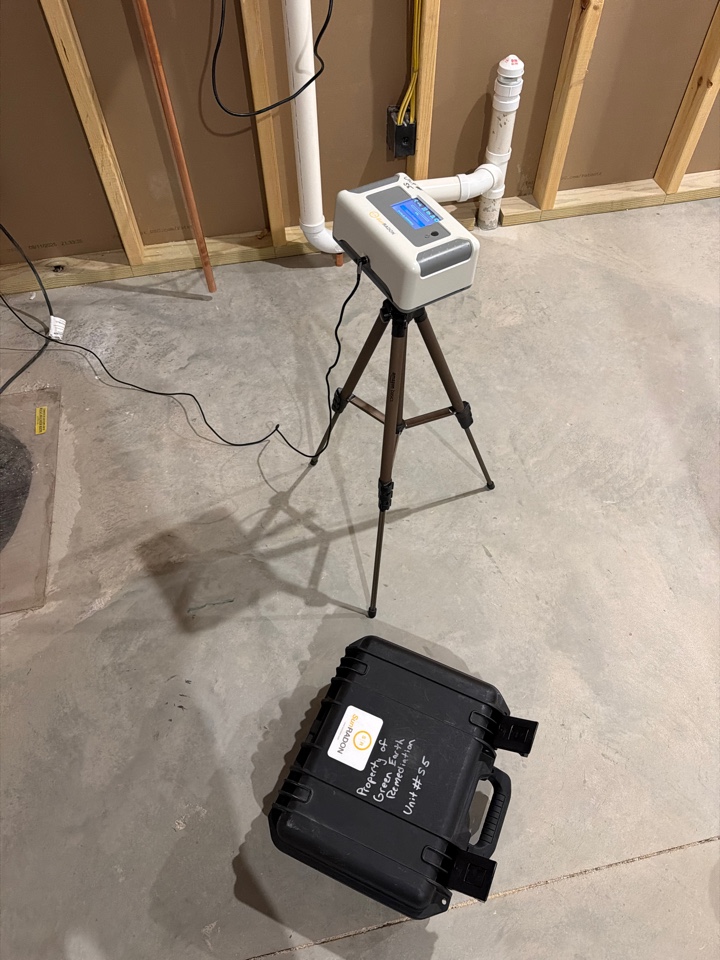 Setting a radon test in holland at a new home that we put a passive system in. If it’s high in Radon all we need to do is install a fan and they will be all set. Very important to test!