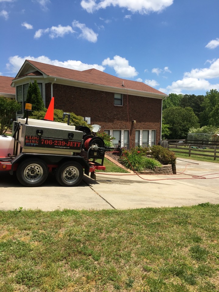 Up in Canton Georgia clearing massive kitchen sink grease clog with commercial Jetter through roof vent for Mr. Chad great people great customers great job done