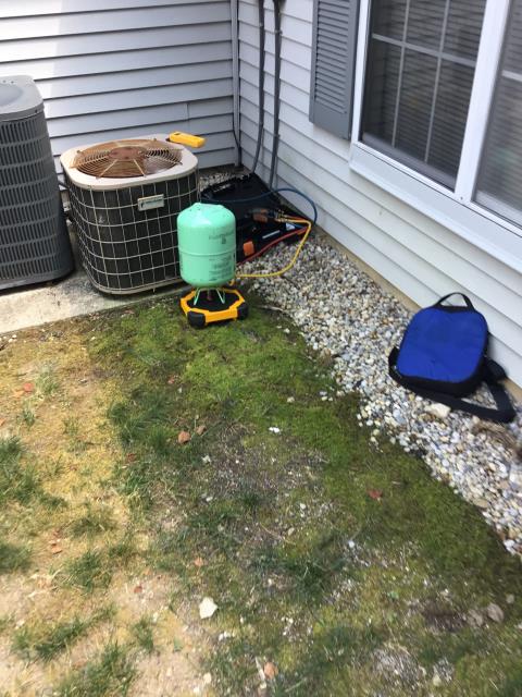 Westerville, OH - Customer wants to add refrigerant to the system, to get through and replace system. Scheduled install for Wednesday. Charged system to recommended superheat of 25. System is fully charged and ready for temporary cooling. At this time the house is 87 degrees it is going to take all day to fully cool it off. Westerville, OH - Customer wants to add refrigerant to the system, to get through and replace system. Scheduled install for Wednesday. Charged system to recommended superheat of 25. System is fully charged and ready for temporary cooling. At this time the house is 87 degrees it is going to take all day to fully cool it off.