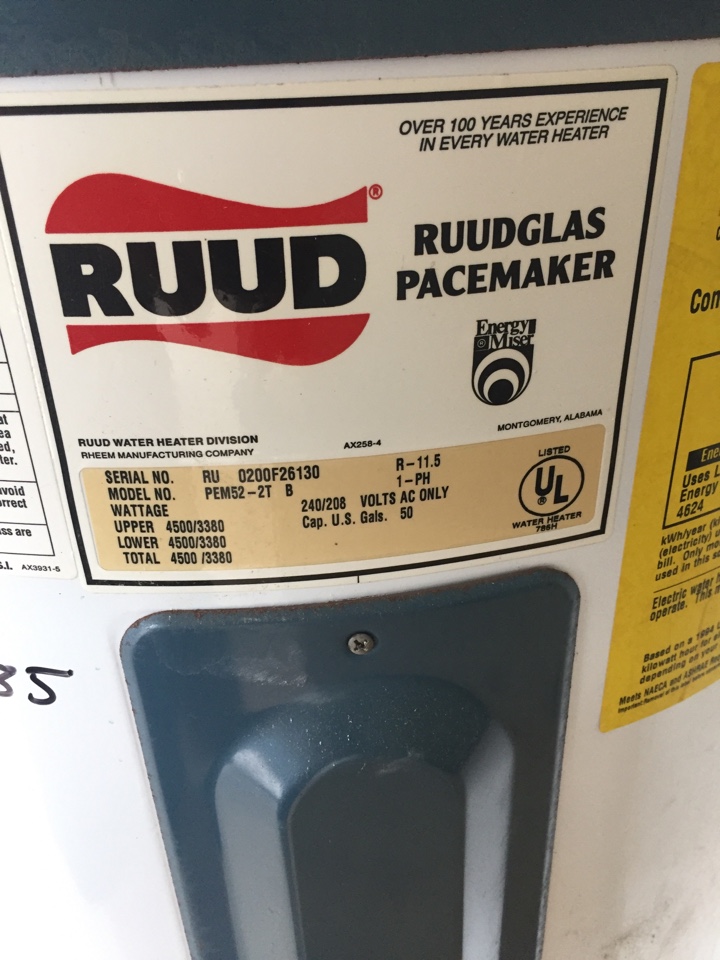 Estimate for water heater