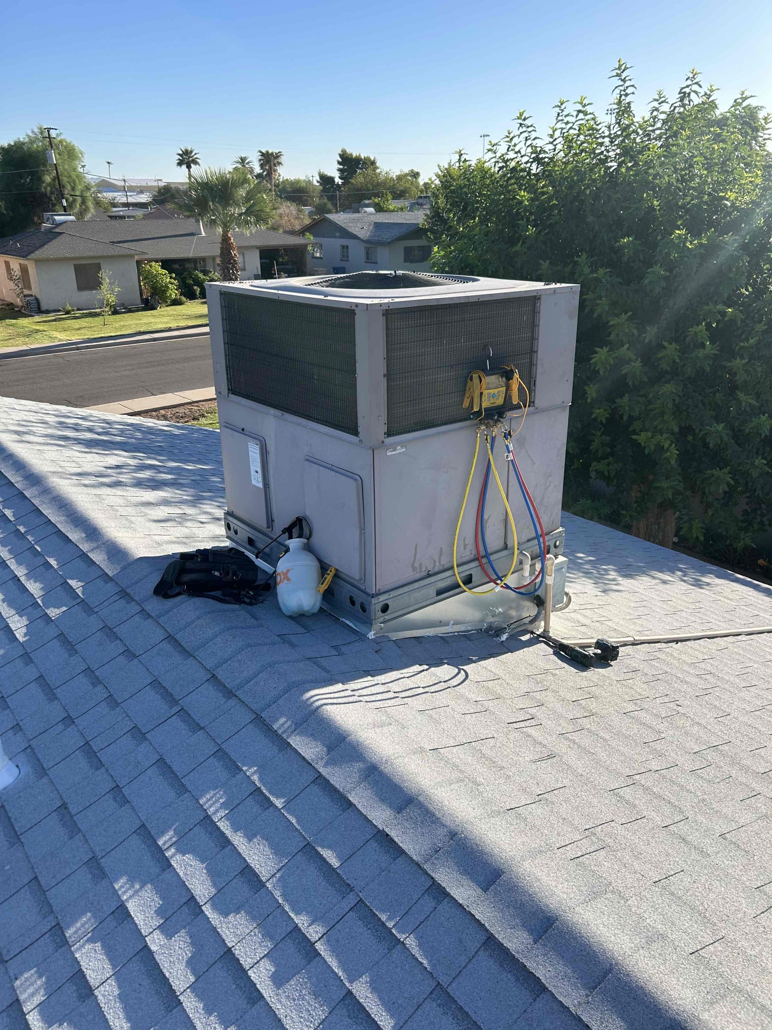 

DESCRIPTION
Recovery Refrigerant & Check Charge
Follow EPA guidelines to recovery excess refrigerant from system
Let system stabilize and check pressure until system is within manufactures specifications
Overcharged systems will have a decreased lifespan due to higher head pressure in the compressor
Non Members: 90 day parts + labor warranty on all repairs
Cool home members: 2 year parts + labor warranty on all repairs

Thaw out coil

Once excess refrigerant was removed and coils were thawed out refrigerant pressures were revised once again. System appears to have a liquid line restriction. Base repair recommended is to replace txv and add new refrigerant to ensure non condensibles are present. This does not guarantee there could be other underlying issues. Once initial repair is completed the system can be re evaluated if needed. Due to age of system it is also advised to consider new install of equipment. System cooling at its best capacity at departure.