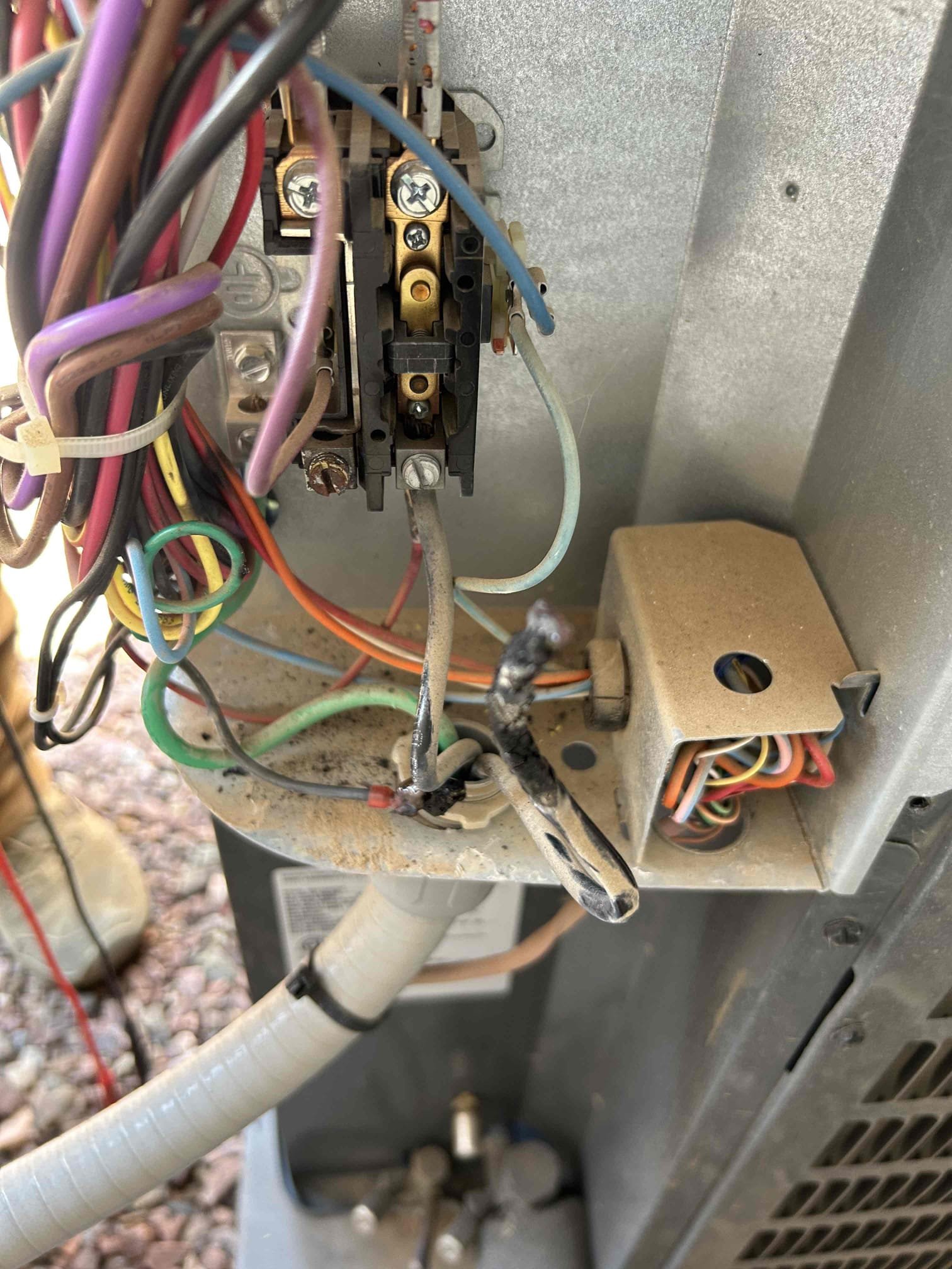Arrived to home
Verified thermostat working
Went to condenser
Touched 24V wiring and sparks shot out of condenser
Found Contactor bad - wires melted inside lug L1
Checked cap - good
Checked start - good
Checked run - good

Contactor - start and test system