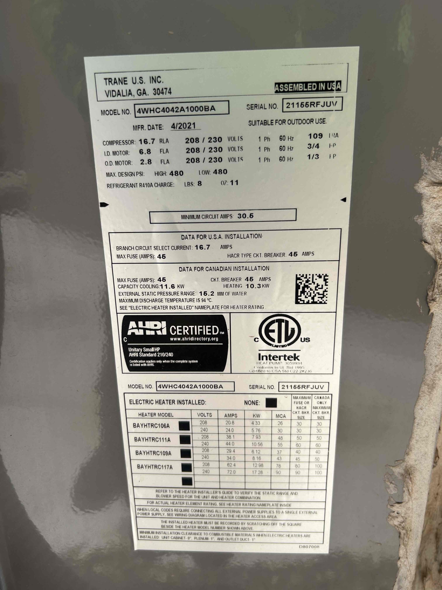 Ordered blower under parts and labor warranty 