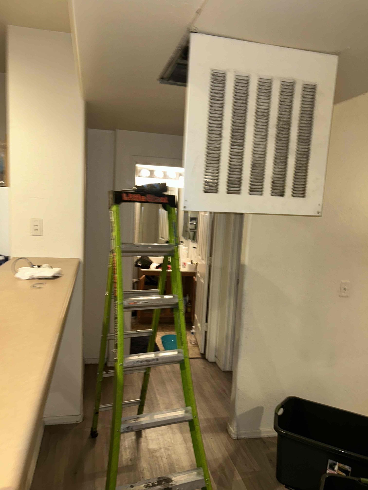 Air handler is leaking water. Drained as much water possible. This issue appears to be on going. Draining water out is only a temporary fix. Recommendation is to run a new line. System is cooling at departure.