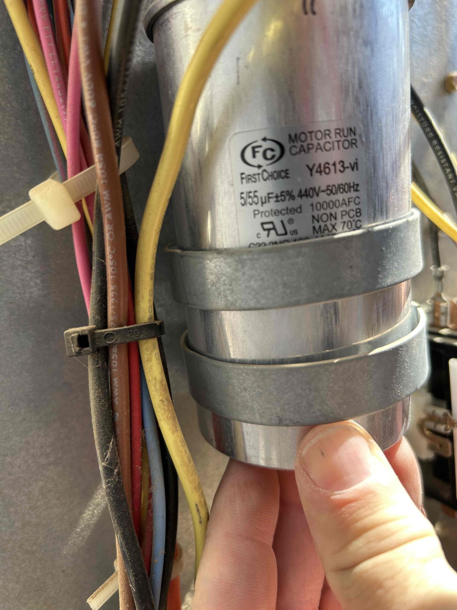 Arrived to home
Checked both systems

Both AHUs original from 2005
1 condenser replaced with Midea (4T)
3.5T extensive rust throughout 
High inrush amps
Bad dual cap
Condenser fan motor failing

Neither drain has clean outs in place
