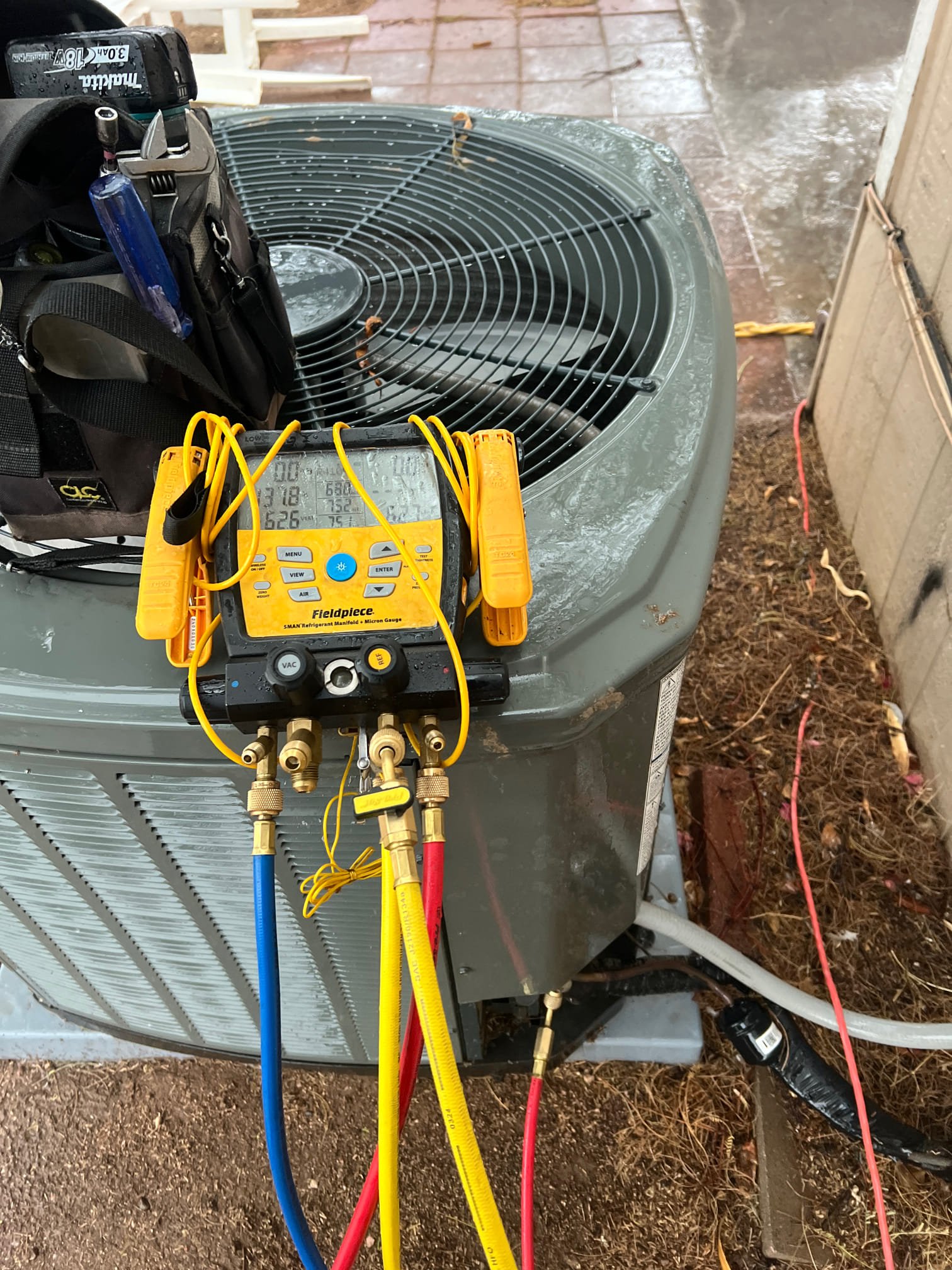 The unit is completely flat on charge. I cannot do a leak search or work on the unit. There’s a lightning storm in the unit is next to a power pole . Will need to reschedule.

I found the unit had a leak at the TXV and is not repairable. The indoor coil is excessively dirty and would need to be removed from the cabinet to properly clean. The outdoor coil is dirty as well. The whole indoor cabinet is very dirty along with the blower motor. Recommended replacing the system due to being mismatched to the outdoor unit and the scope of repairs 
