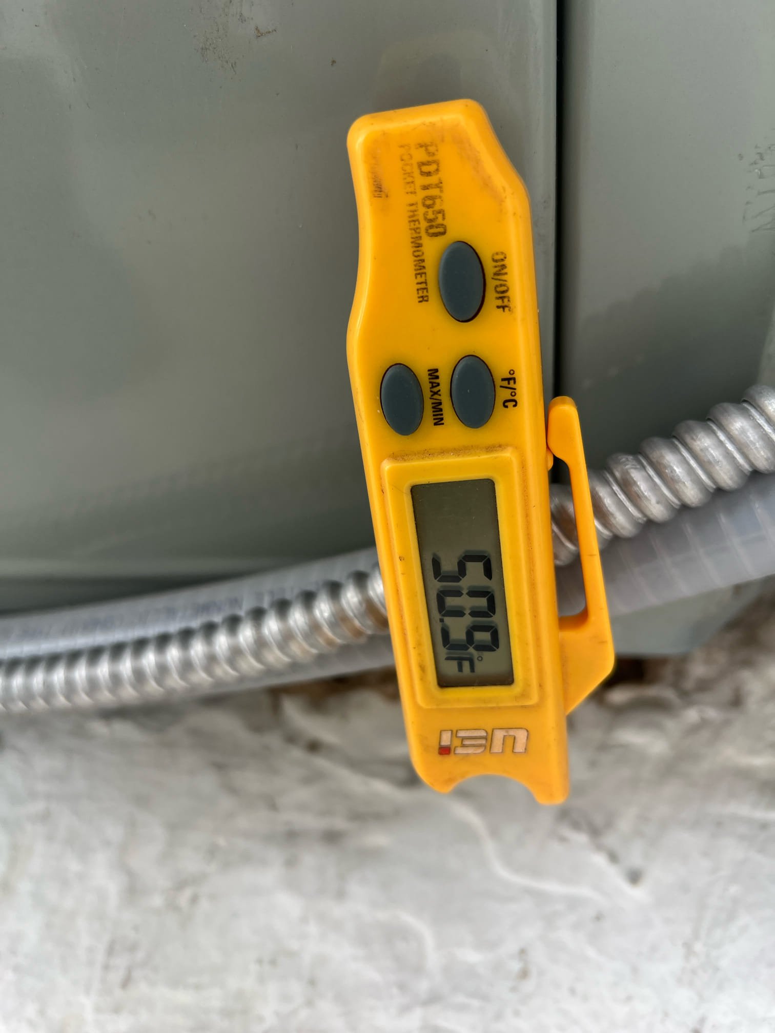 Checked over the unit, it was producing a good temperature split in the drain was draining completely. We did find the elbow is leaking and the homeowner is going to go back on the original installers to seal his ductwork.