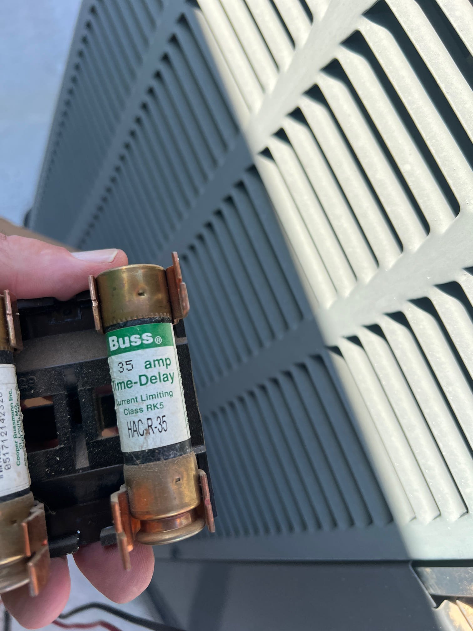 Check the system I found the 35 amp fuse was blown in the disconnect. I checked for shorts in the electrical system and found the compressor pins shorted to ground. Recommend replacing the system due to its age and discontinued Freon. The homeowner wants to move forward with repairing the system