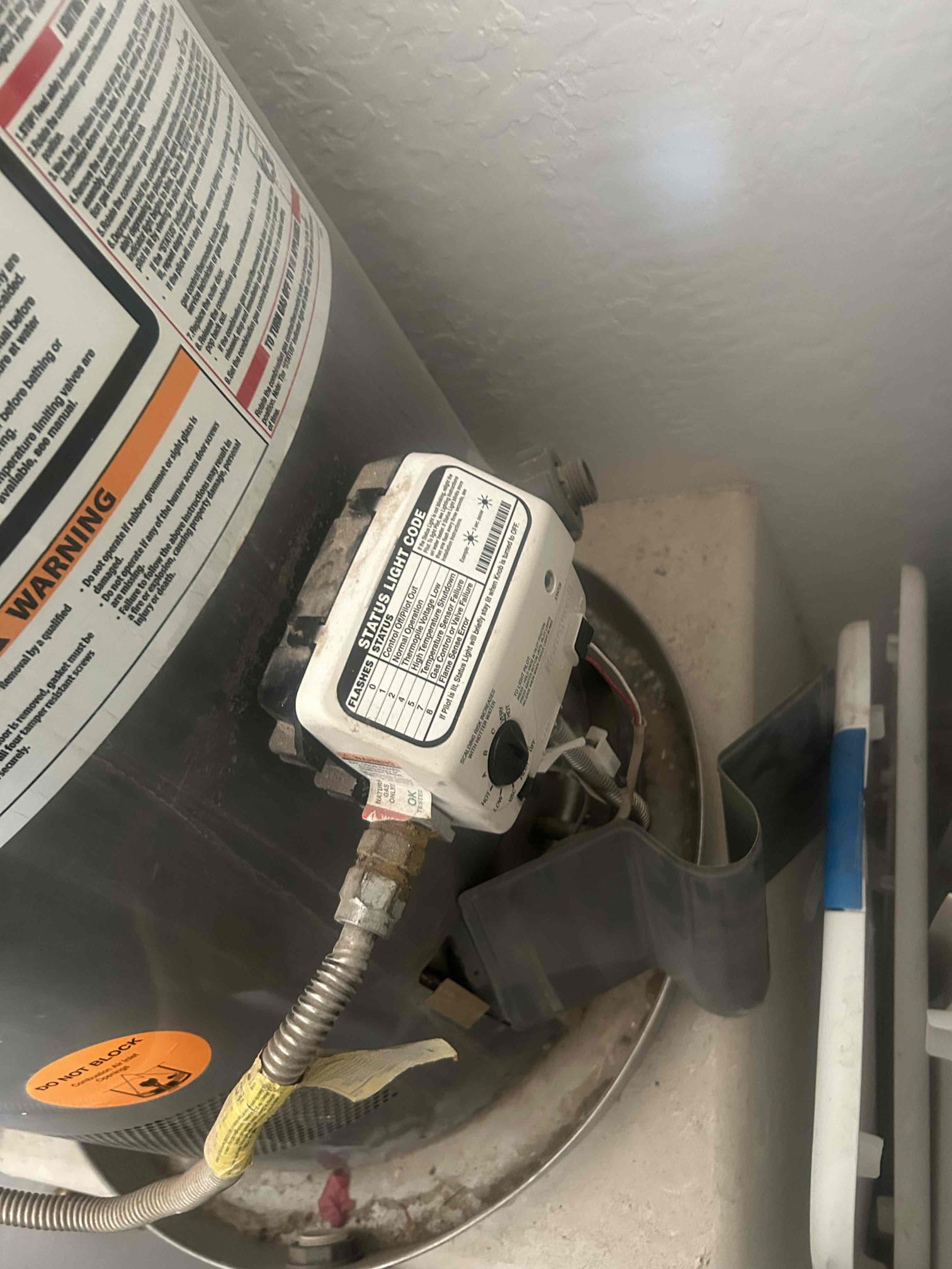 Pilot on water heater was off. Heater is now operational.