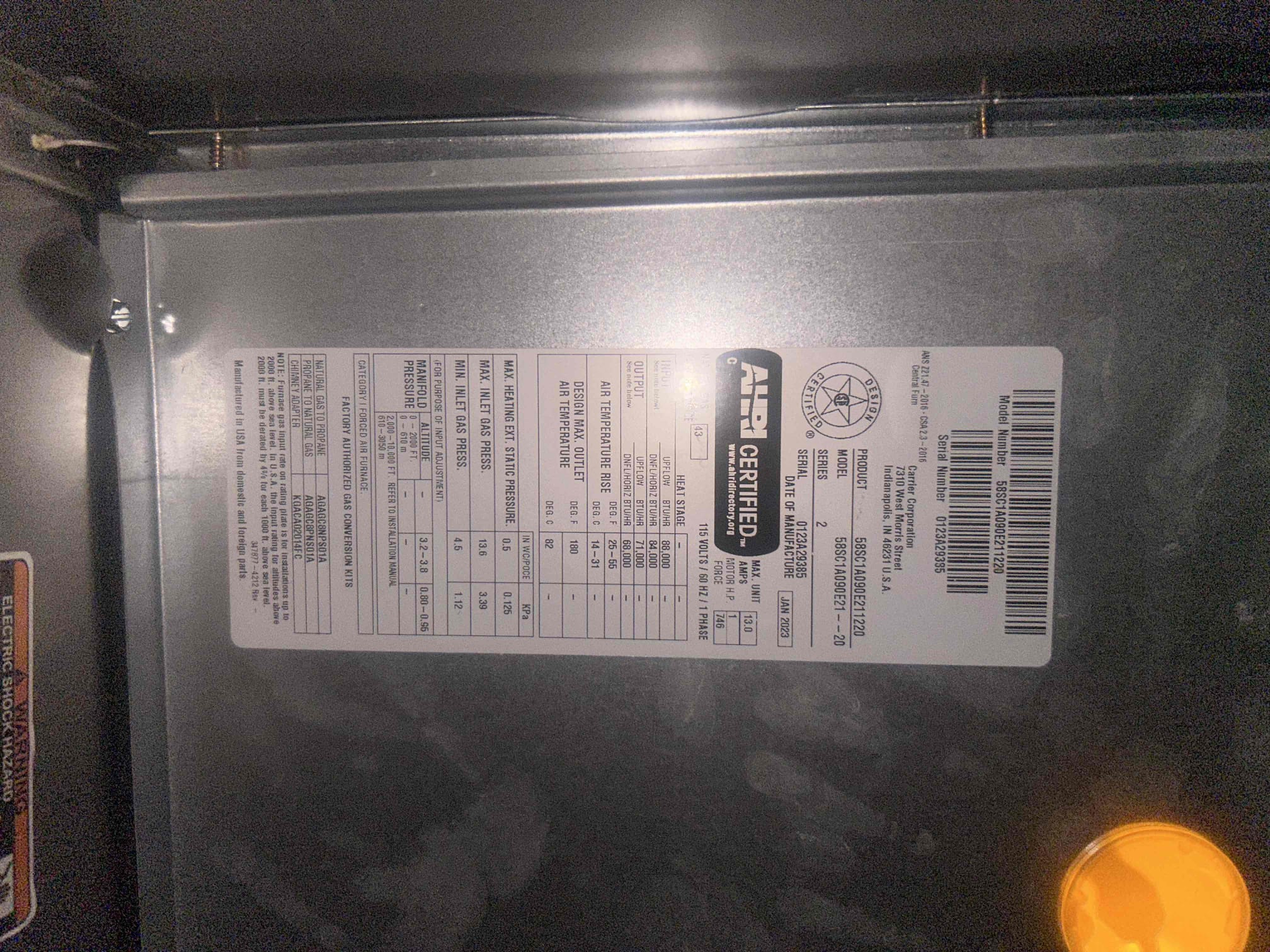 Performed inspection on 2 units, focused more on heating, only visual for cooling. Found insulation in blower cabinet sucked into wheel. Removed section and wheel is free and clear of obstruction. No other issues found at this time. Per request of homeowner I have attached soft inrush kit information and other safety/ accessories features.