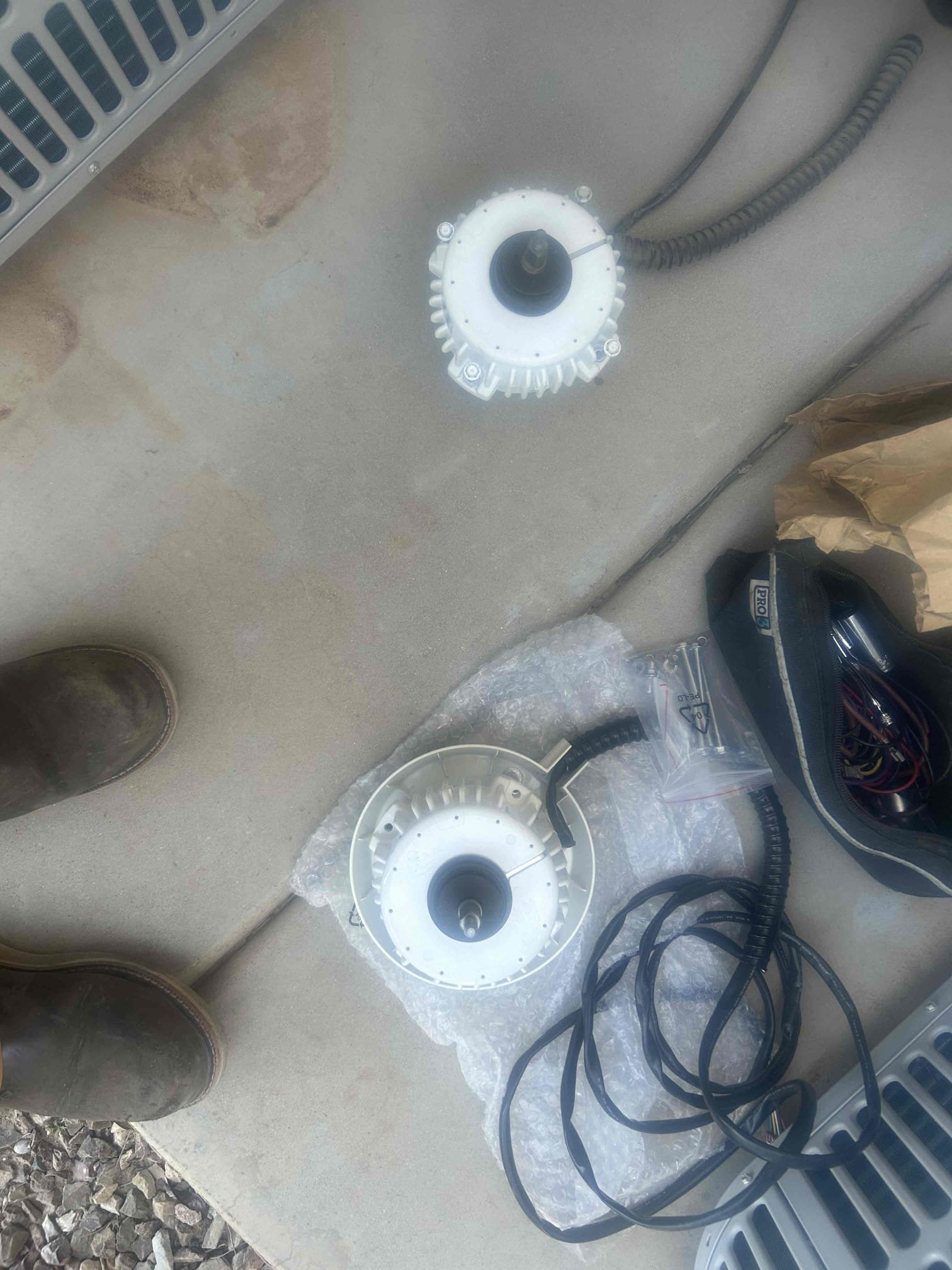 Returned to replace outdoor fan motor to bigger unit. Unit cools kitchen side of home.