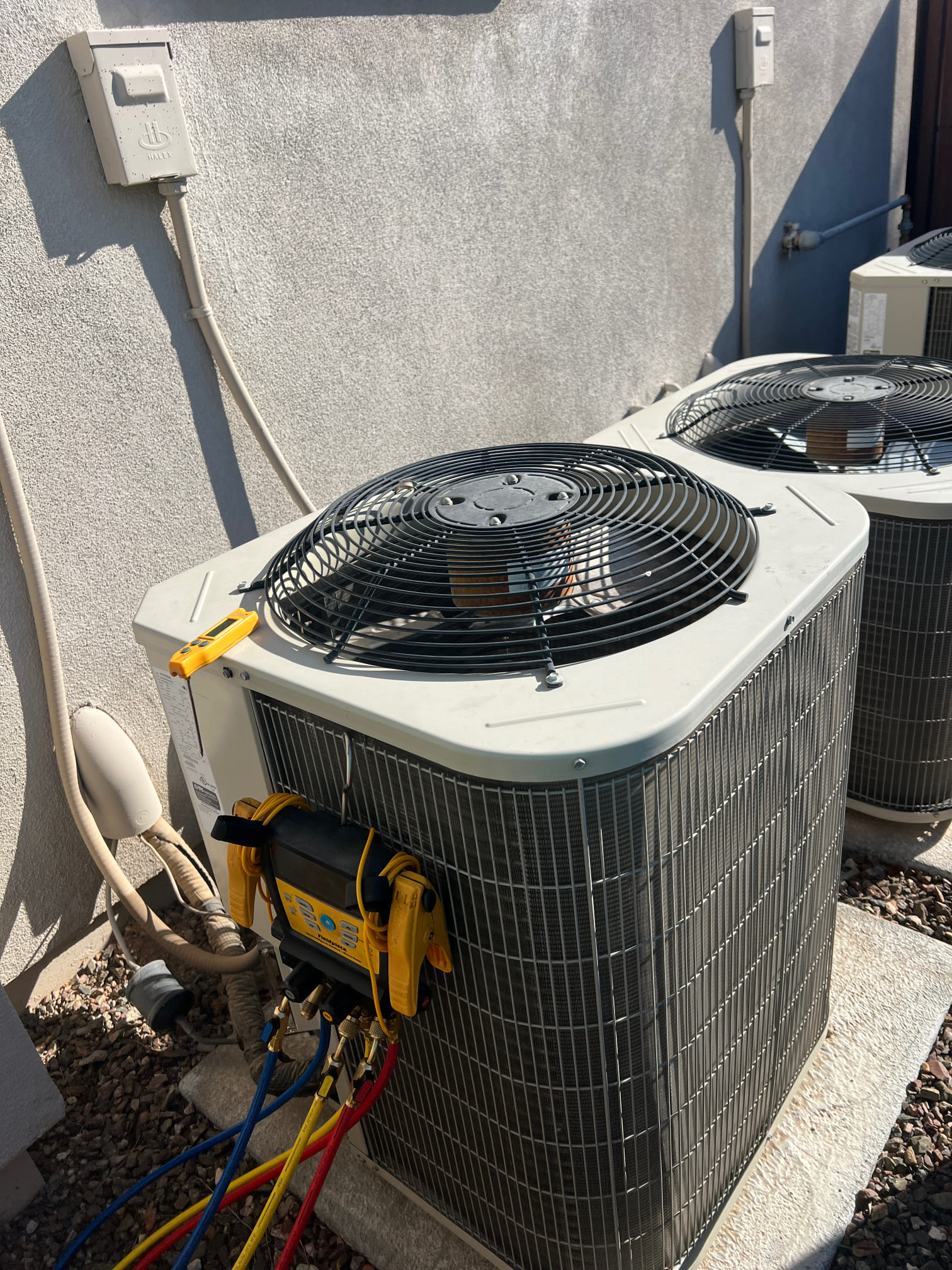 Platinum Cool Home Membership Visit:
Clean & rinse outdoor coil
Apply UV protectant to outdoor unit (if plastic)
Inspect condensate drain line
System temperature split
Test indoor & outdoor capacitors
Check compressor & fan motors
Inspect control boards
Check electrical connections
Inspect fan blade system
Check system static pressure
Clean or replace filters
Inspect duct connections & insulation levels