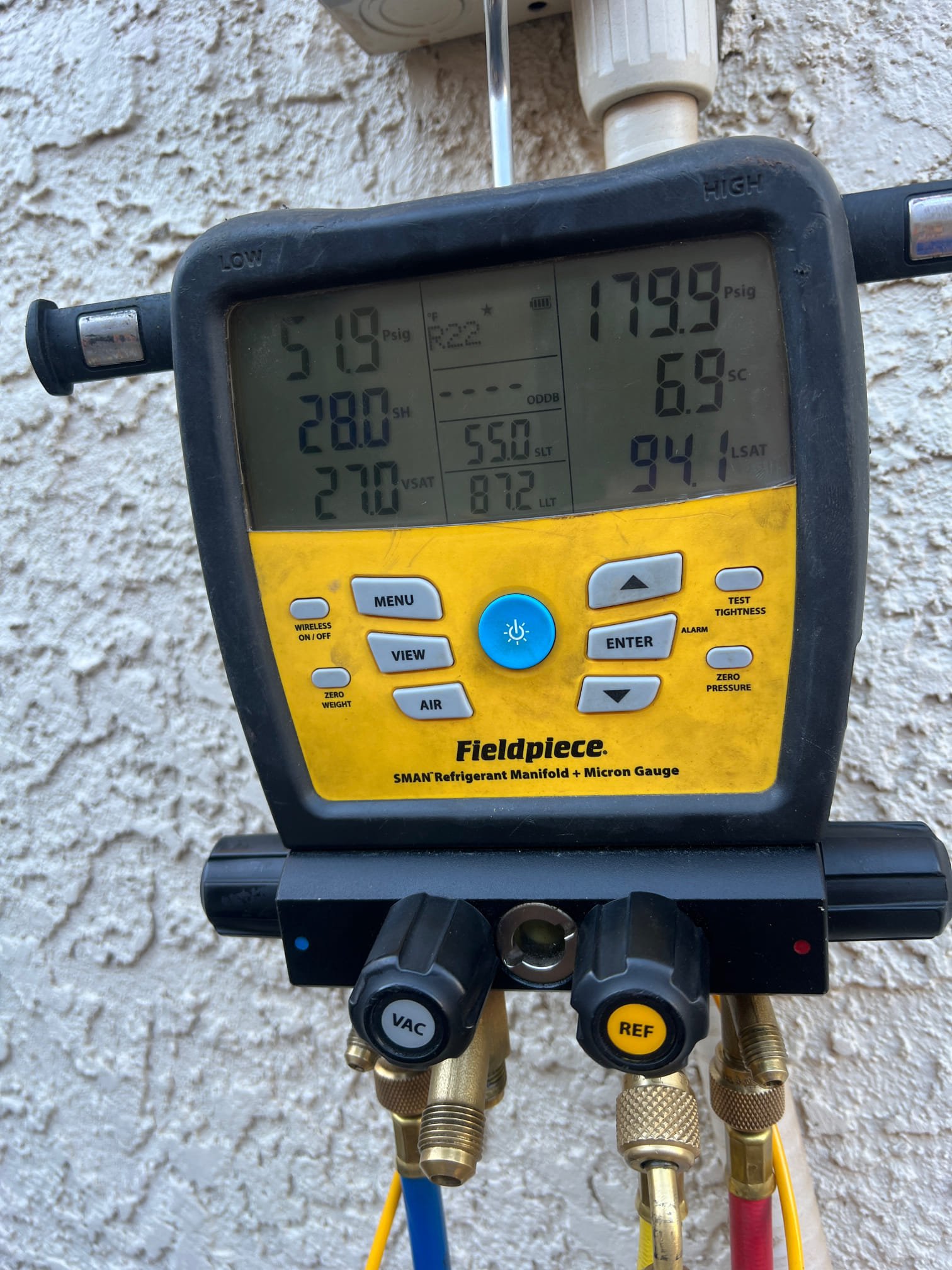 The unit has a failing outdoor fan motor and showing a low freon charge, which is indication of a leak possible indoor coil needs replaced. This has a discontinued Freon. The contactor coil on the 24 V side was going bad while testing the ams would jump down to, .80 ohms, which was interrupting the 24 V system shutting the condensing side down. I found it taking 6 A when the contractor got sucked in on the 24 V. I replaced the contactor and recommended replacing the system do it to its age and pending issues. 
I told the homeowner that these repairs today could get applied towards the new system if the homeowner moves forward within 30 days
