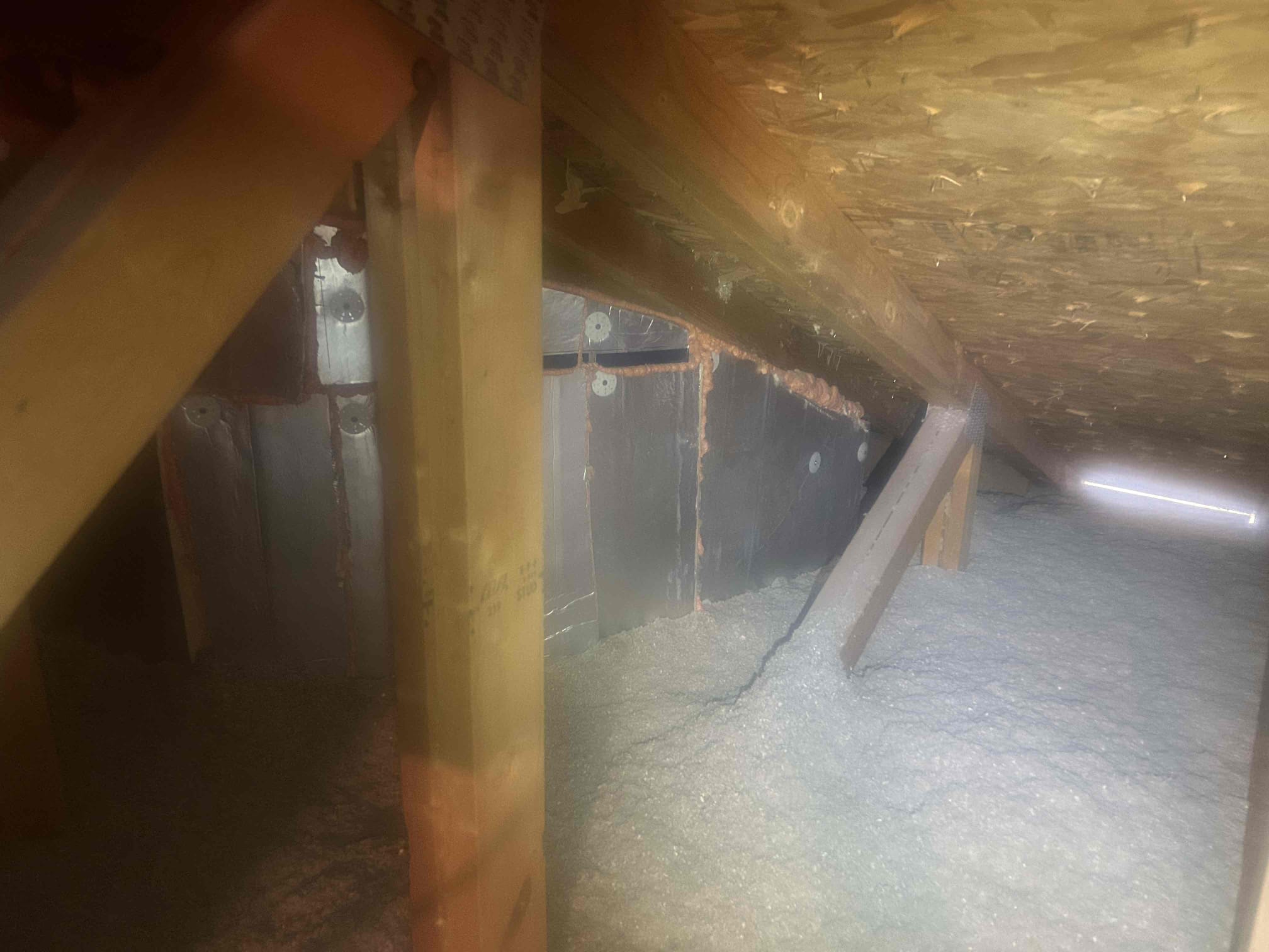 Performed inspection on 1 unit. No issue with the equipment at this time. Homeowner is also concerned of the insulation job done by us. She has some water damage that appears to be pre existing from a prior job done by a roofing company. I went ahead and visually inspected the area affected and saw no signs of damaged insulation or soaked insulation.