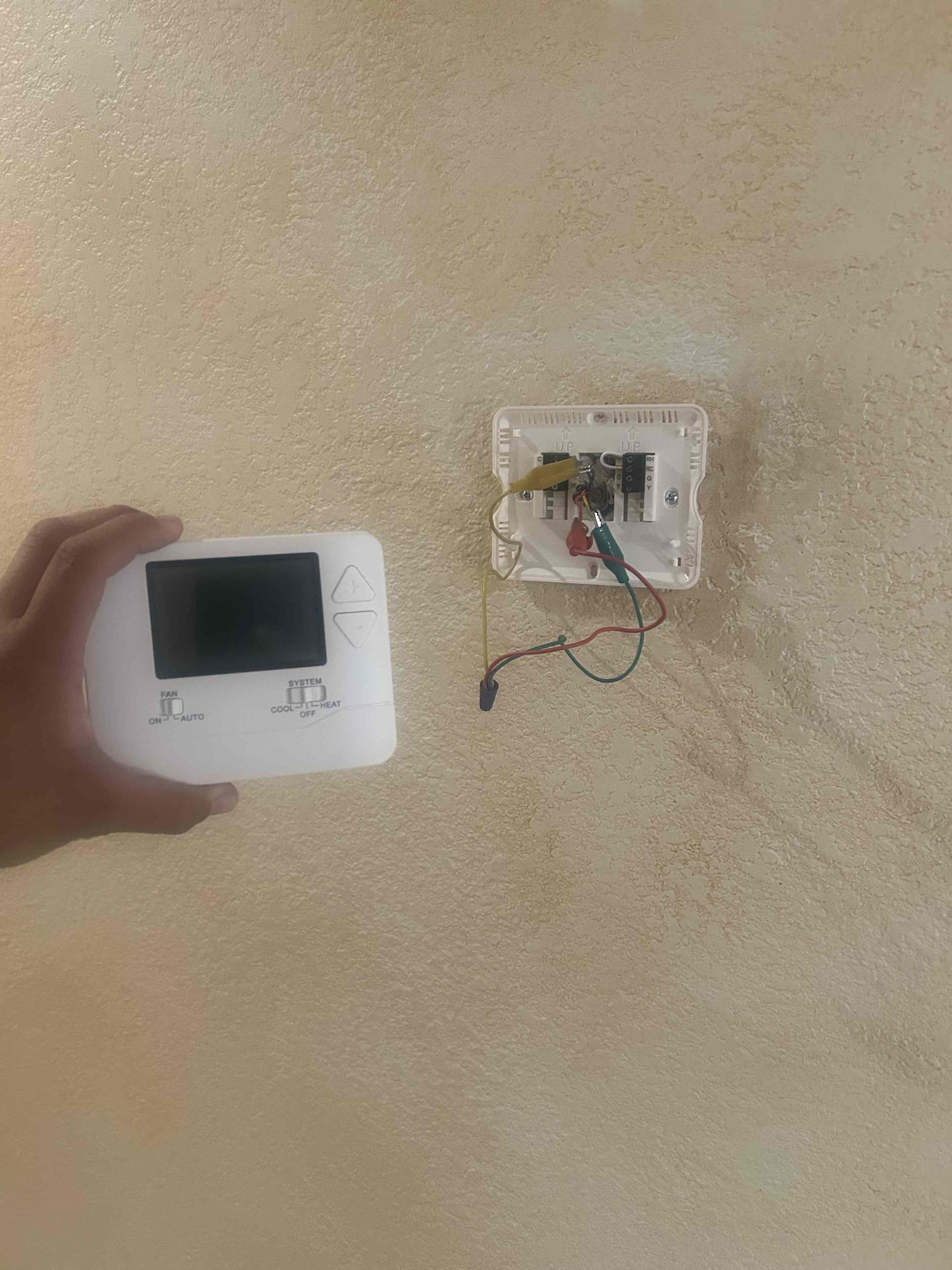 System not heating. Found failed thermostat in heating mode. Thermostat was purchased by homeowner and installed by a different company. System is in need of a new thermostat.