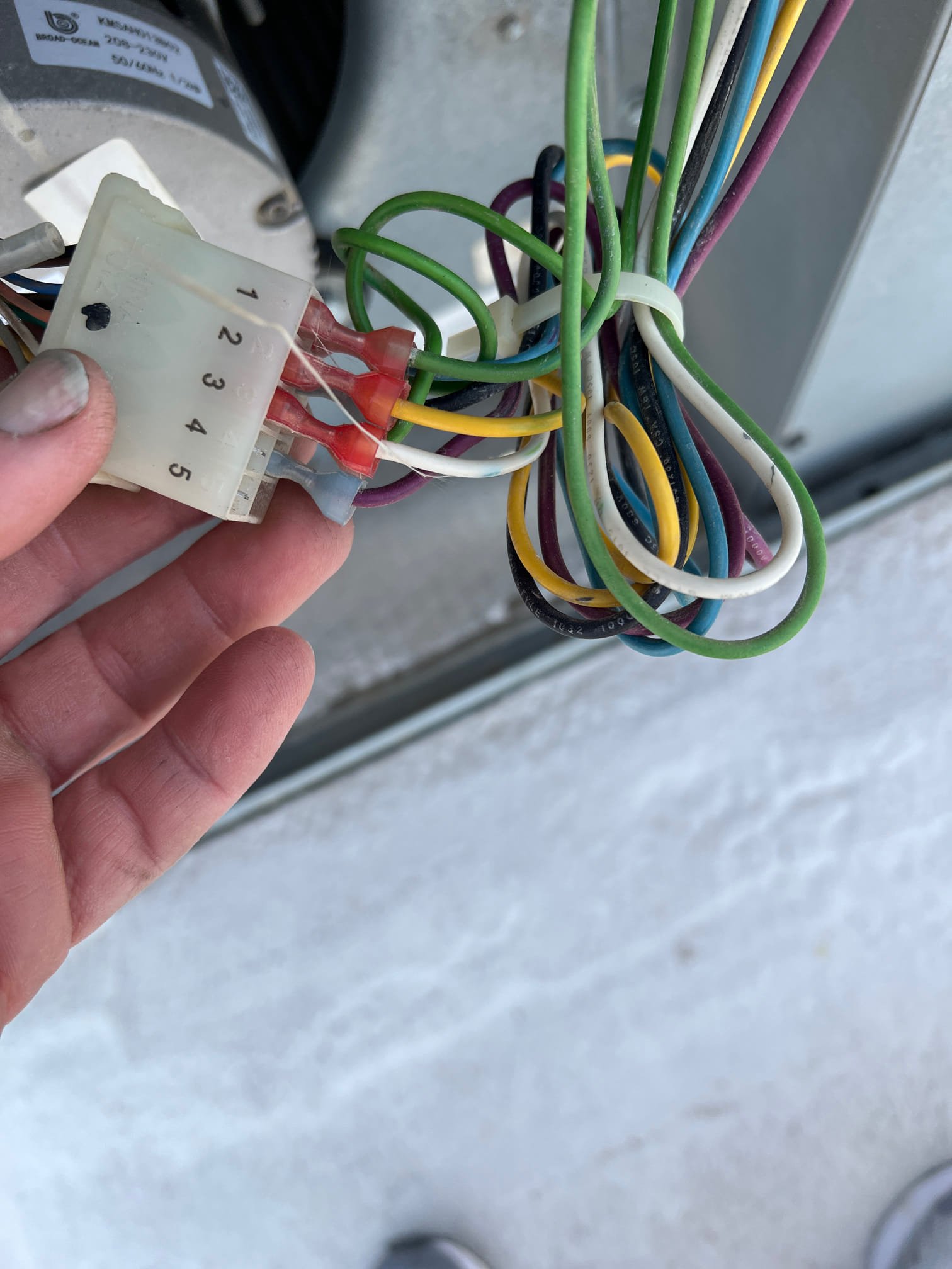 The indoor blower motor is bad. It has control voltage and line voltage, but is not operating. I replaced the blower motor and auto sized it to the system. The motor was being difficult to get the proper blower speed. I switched the motor down on low And the homeowner believes it sounds like the same airflow he previously had. Green was on one yellow was on too. White was on three units operating properly at this time. 