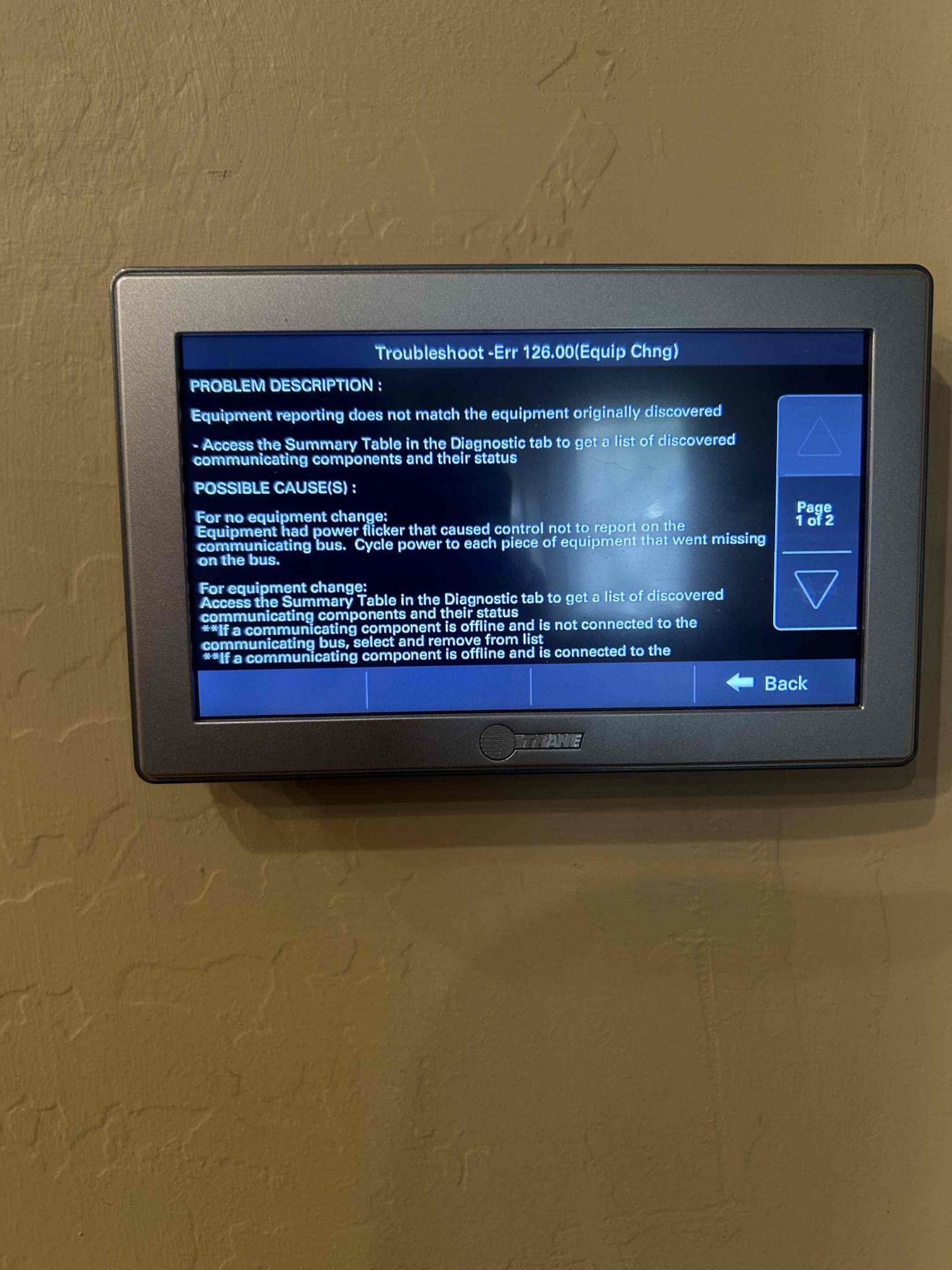 Electrical company was working on home/ installing panels. Error codes indicated loss of communication to outdoor unit. Once power was restored to the equipment the alerts went away. 