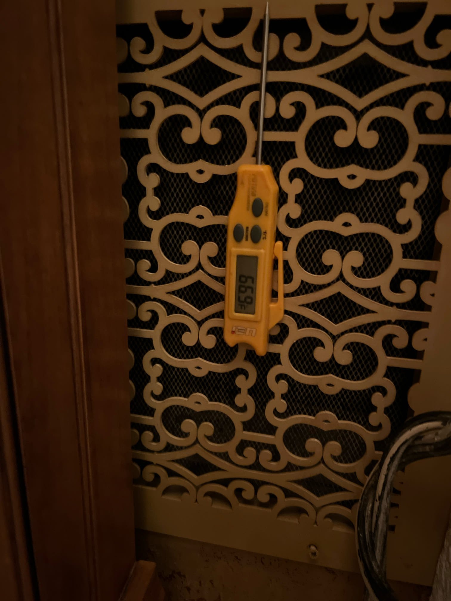 The wine room was not operating on arrival. I inspected the thermostat and found one of the terminal blocks on the base had been moved and not sending control voltage down the Y wire. I moved the terminal block down and checked operations. I checked the unit on the roof and it is operating properly in the unit is producing a good temperature split.