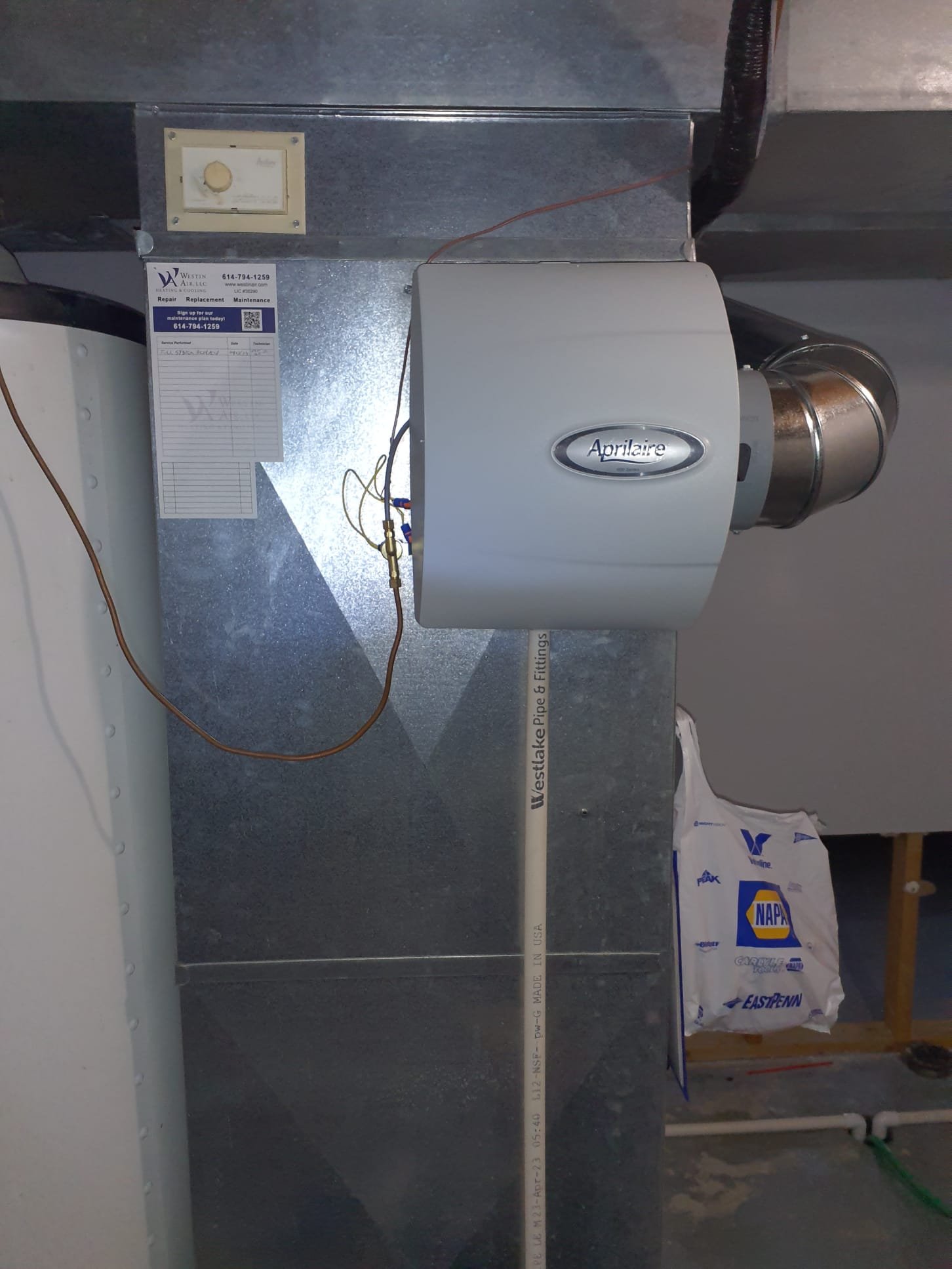 Install New Daikin FIT HVAC System
Air Handler: DFVE36CP1400BA
Serial #: 2403068122
15 KW Electric Heat Package
Heat Pump: DZ6VSA3010AB
Serial #: 2310024708
Daikin One+ Thermostat: DTST-TOU-A
Serial #: EA2405005524

Installation:
* Reconnect to existing gas line and electric
* Transition to existing supply and return ductwork
* Start up and commission new system
* Aprilaire 1210 (20x25) Media Air Cleaner
* Aprilaire 600m Humidifier with Humidistat

Warranty:
12 Year Daikin manufacturers Parts Warranty (Annual maintenance must be performed)
2 Year Westin Air Labor Warranty (Annual maintenance must be performed)