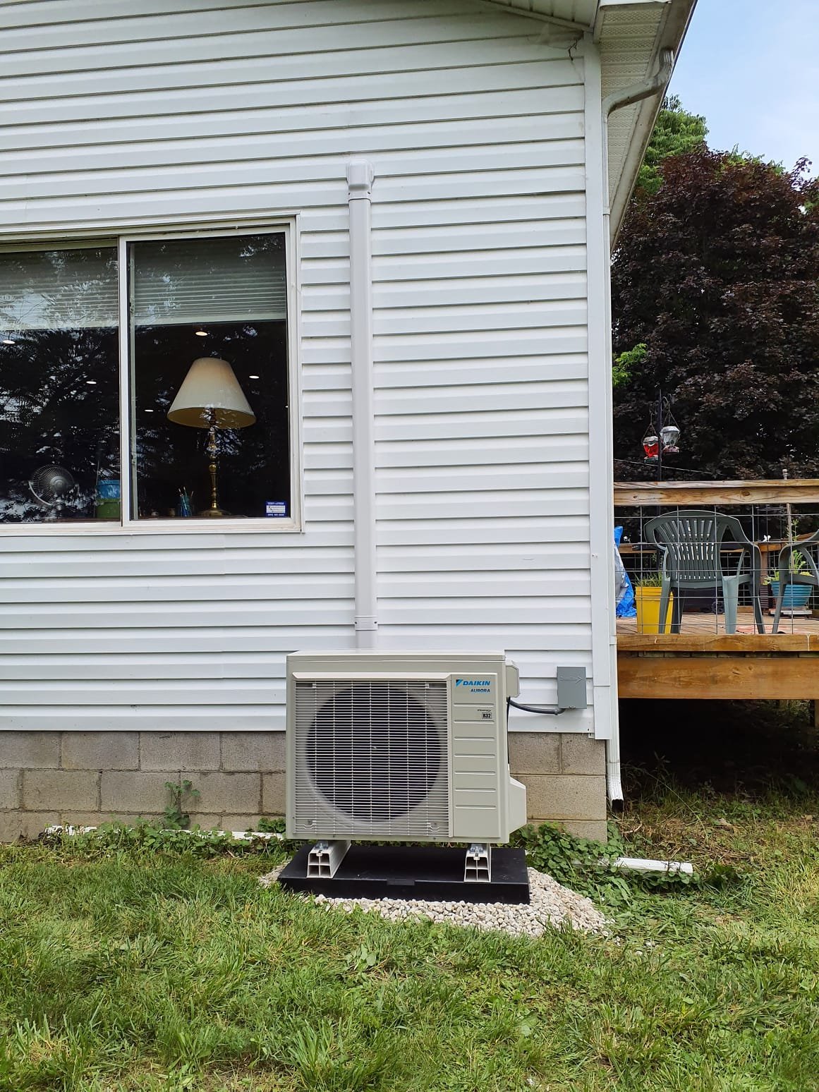 Install Daikin Aurora Ductless System
Daikin Heat Pump
Model #: RXT18AVJU9
Serial #: Y019545
1.5 Ton
R32 Refrigerant
Variable Speed Inverter Compressor
Auto Fan Speed Control
Heating Operation at -13 Degrees & Above
Daikin Wall Mounted Air Handler
Model #: FTXV18AVJU9
Serial #: Y058155
Hand Held Remote Control
Long Life Washable Filter
12 Year Parts & Compressor Warranty
1 Year Labor Warranty
High Voltage Electric to Outdoor Unit