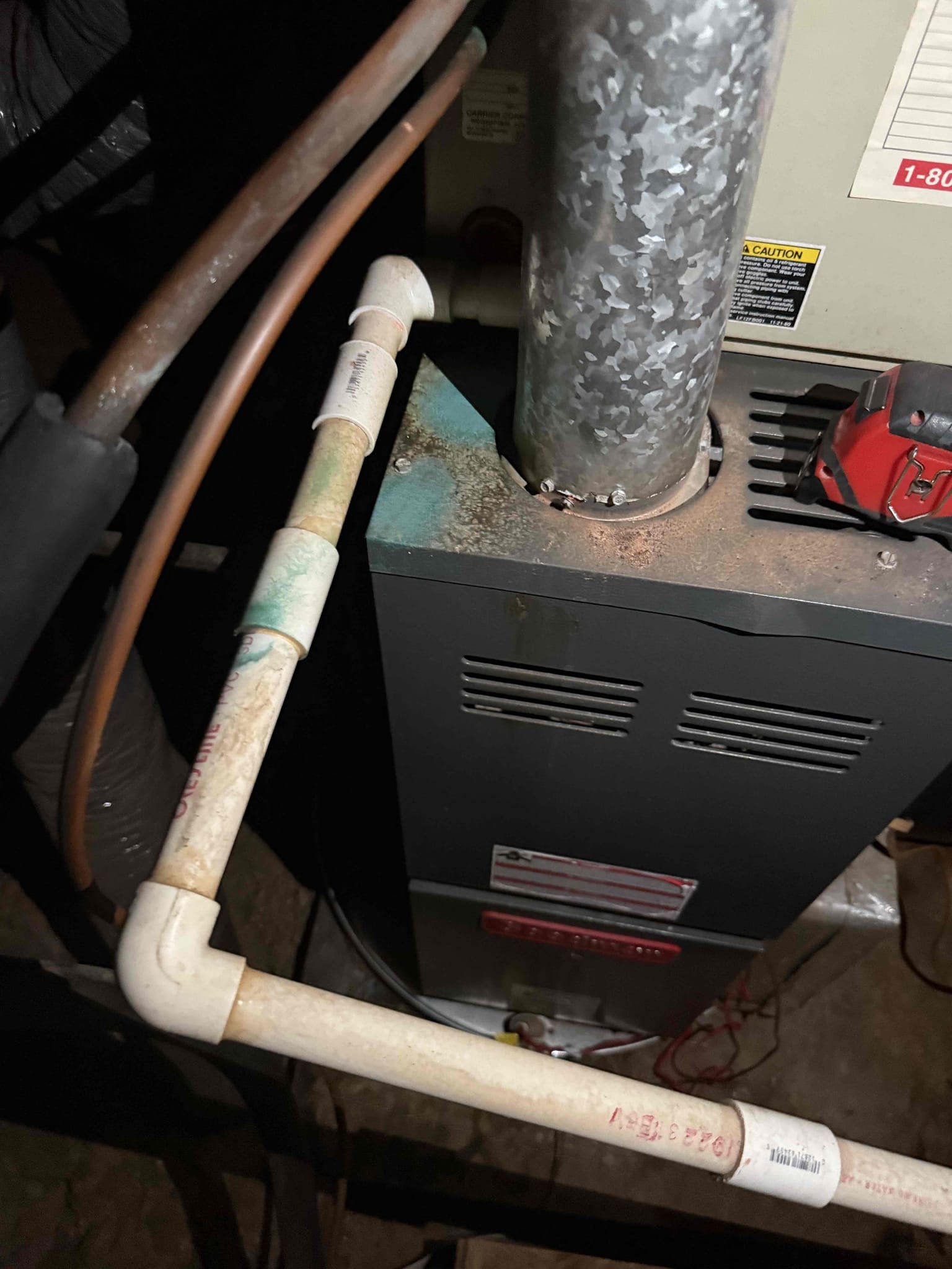 Unit is operational at this time. Cooling but cannot check head pressure valve core broken. Attempted to replace but core is snapped off inside valve. Unit cannot be properly inspected. Could tell coil was clogged on condenser because of airflow problems up top, fan has suction in center and blowing out on outer rim. Unit cannot operate properly during peak heat due to venting issues. Unit should be replaced for best results 