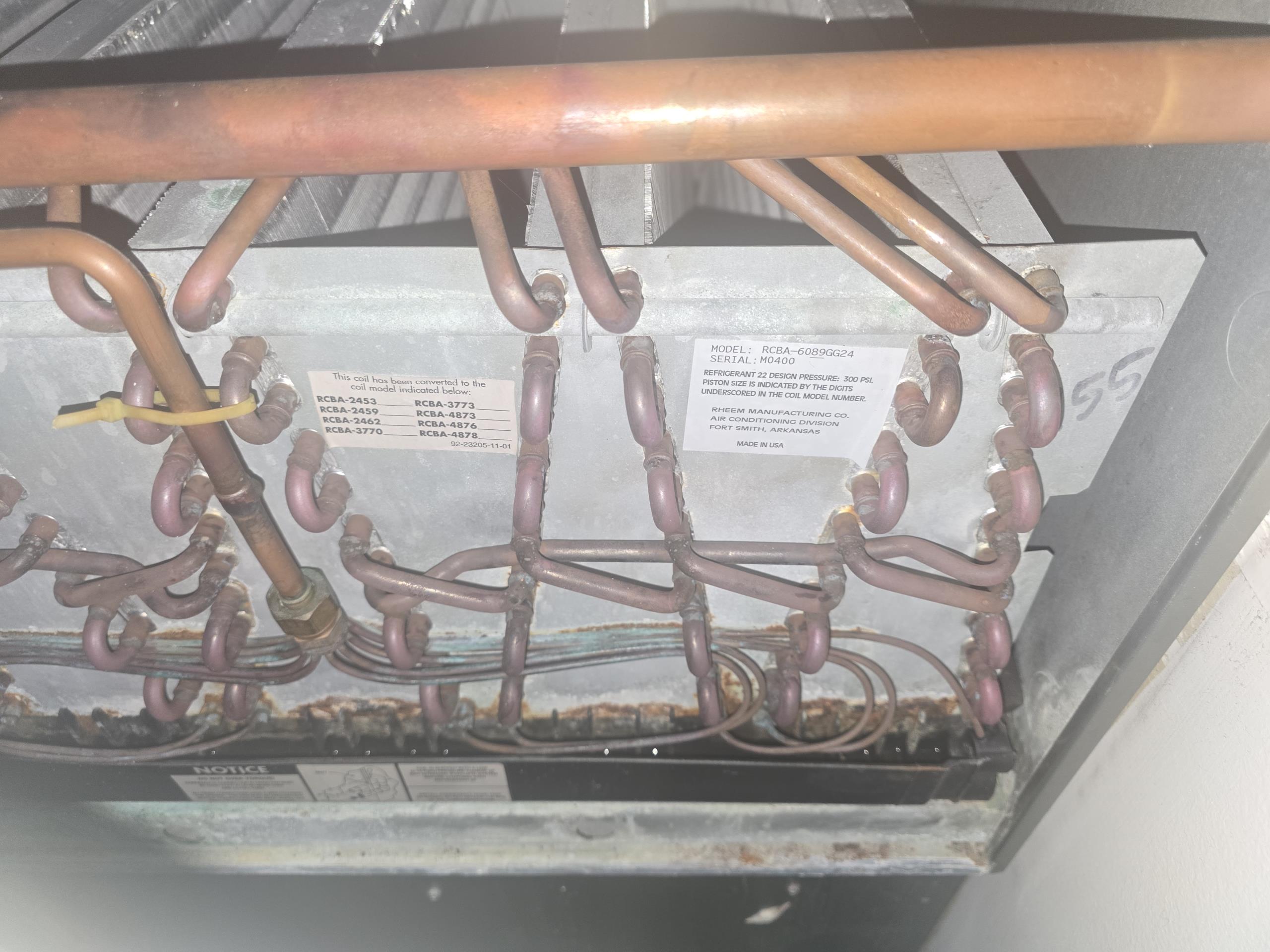 Older Rheem unit is very low on R-22 refrigerant. Running suction pressure of 30psi with 60F Super Heat. System could have leak search performed, or be charged to factory specs with UV Dye/Leak stop injected to possibly stop the leak. 


New Bryant unit is very overcharged. Operating with 460psi liquid with 50F subcool. Spec subcool is 9F +/-3F. Highly recommend recovering refrigerant to bring the system to the proper 9F subcooling. Being overcharged like this can cause serious damage to the compressor and damage to the rest of the refrigeration equipment. Frank insisted that he did not want refrigerant being removed even after being informed of the possible damages that could happen.  