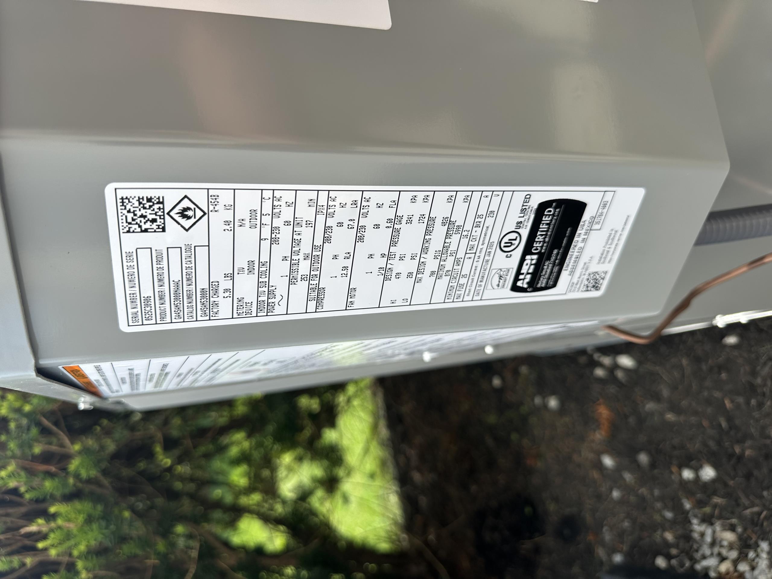 Install New Bryant Air Conditioner and Coil 
AC: GA4SAN53000N
Serial #: 0525C30906
2.5 Ton
13.4 SEER2 – 11.5 EER2
Coil: CVAVA3617XMA
Serial #: 2325J71954
Vertical Attic

Installation:
* Reconnect to existing high voltage electric
* Transition to existing supply and return ductwork
* Start up and commission new system
* Honeywell P200 Thermostat

***Westin Air not responsible for any issues or defects with existing furnace. No diagnostics were performed prior to quoting equipment.***