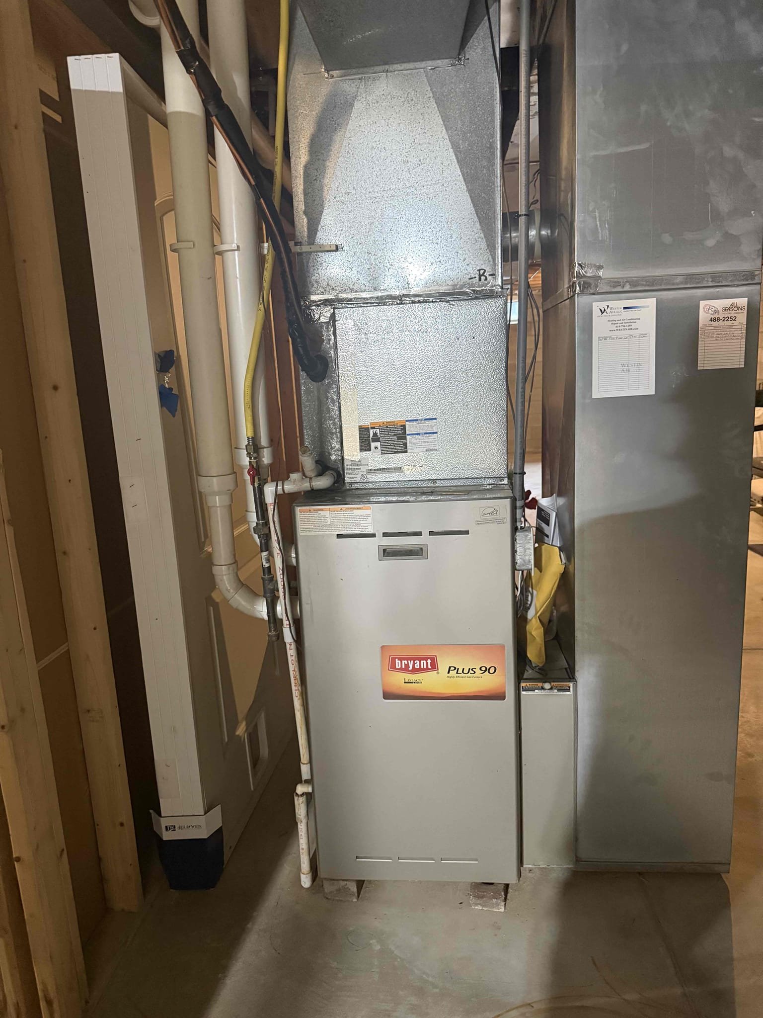 Upon arrival inspected unit and found bad 45+5 capacitor remove and replace capacitor and test run system. Started cooling at 10° subcool. Verify clean filter and blower operation in attic. Unit is back up and running at this time. Basement system developed a squeal outside and homeowner is interested in a new quote for full replacement on basement furnace and air conditioner. 