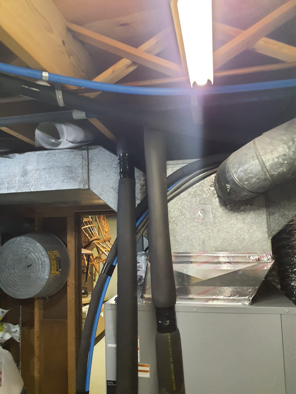 Install Water Furnace 5 Series Geothermal system. 2 Stage compressor, Variable Speed ECM blower
Model #: W5AV036BD1A12CTL2B00
Serial #: 250701150
Left Side Return
3 Ton Package
Efficiency: Up to 5.0 COP / 30.0 EER
Features Included:
*Aurora Advanced Controls
*15KW Backup heat
*2" Merv 11 air filter
*Geo Link 1 pump non-pressurized loop flow center
*Vision Pro 8000 WiFi thermostat

Installation:
*Install 3 Ton vertical closed ground loop. Installed By Jackson Geothermal.
*Reconnect to existing high voltage electrical circuit
*Transition to existing supply and return duct
*Add 1 return air to basement

Warranty: (Annual maintenance must be performed)
Water Furnace 10 Year Parts
Water Furnace 10 Year Labor
Flow Center and Accessories 5 Year Parts and Labor

Optional accessories:
NuCalgon iWave Air Purifier - ADD $925 [Declined}
Reusable/Washable Electrostatic Air Filter - ADD $175 [Declined]

*** 30% Federal Tax Credit Eligible

Disclaimer:
No drill cuttings or water cleanup is included i