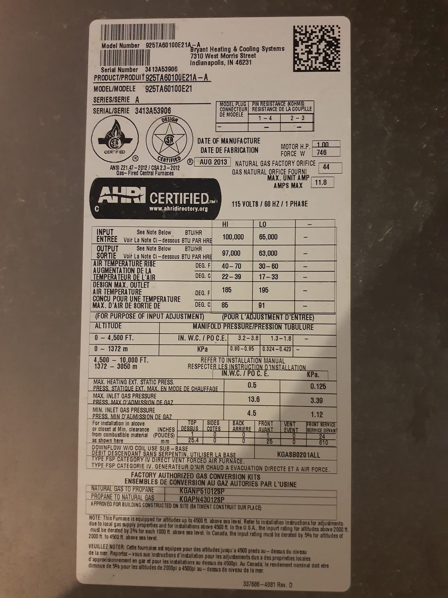 Inspection of furnace shows that blower motor is non operational. Control board is sending proper 120v and 24v but blower motor is not doing anything. Prepared quote and sent over estimate. 